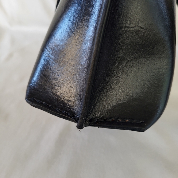 Vintage Black Leather Bucket Bag Mini Tote Dual Top Handles - Picture 6 of 8